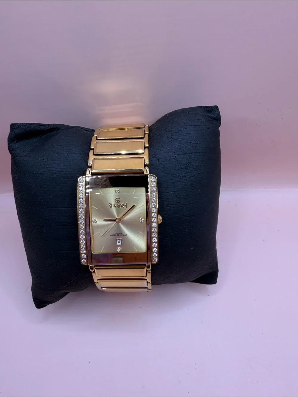 Sunborn Gold-Tone Crystal Accent Rectangular Bracelet Watch